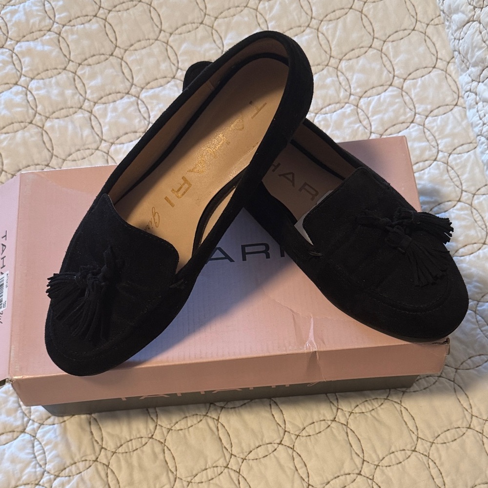 Tahari Girl Black Suede Tassel Loafers